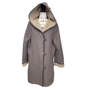 Anne Weyburn Wool Blend Taupe Hooded Coat with White Collar